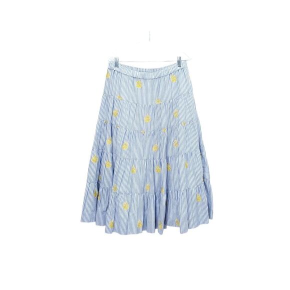 J. CREW Pinapple Embroidered Tiered Seersucker Pinstripe Lagenlook Midi Skirt - Picture 2 of 15